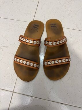 Billabong Women's Brown Slide Sandals with White Chevron Detail